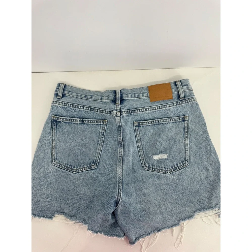 Simple Society Womens Light Wash High Rise Distressed Raw Hem Denim Shorts 31